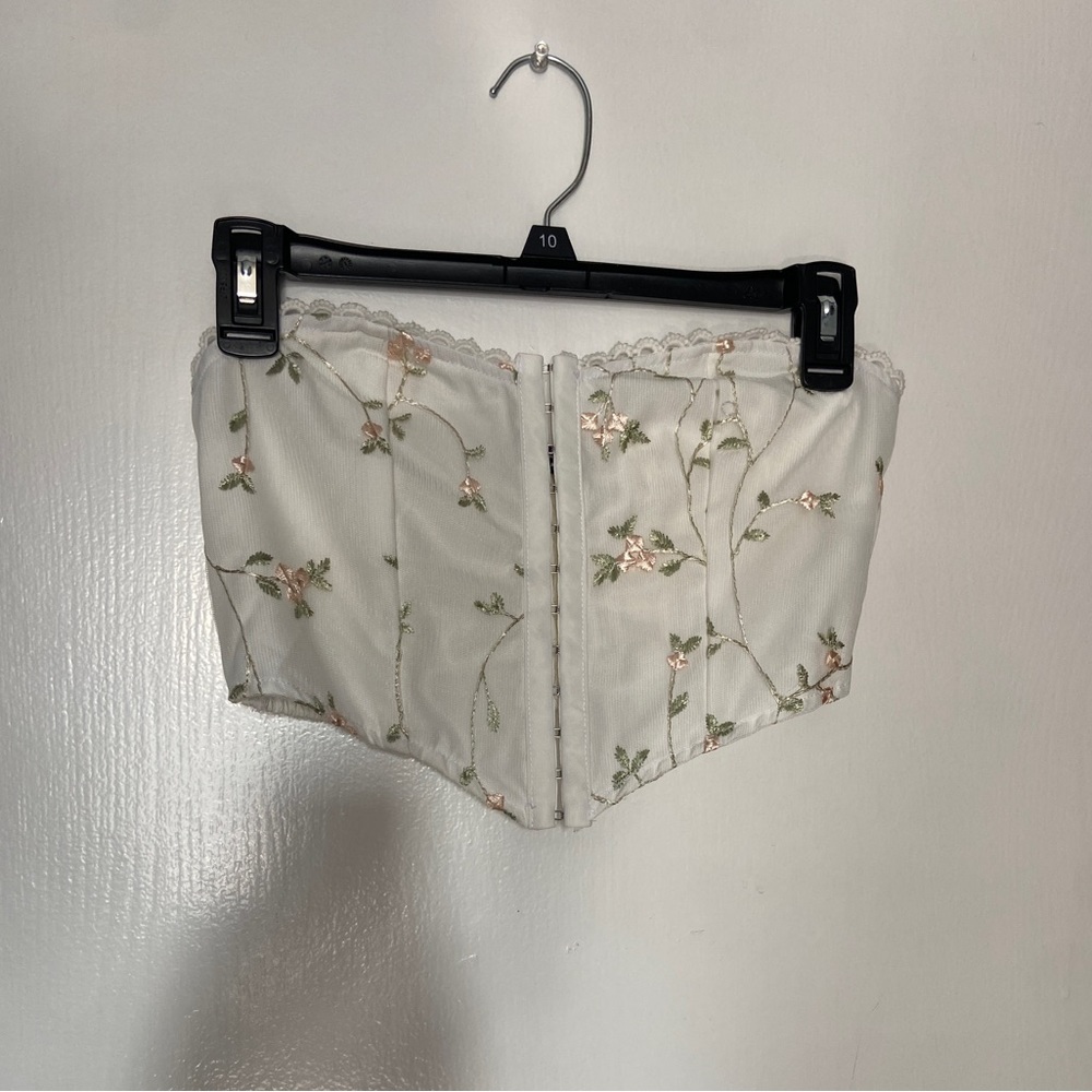 strapless floral embroidery corset top